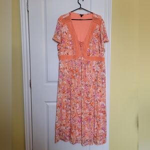 Torrid dress tea length coral orange pink crochet plus size 3X crinkle gauze